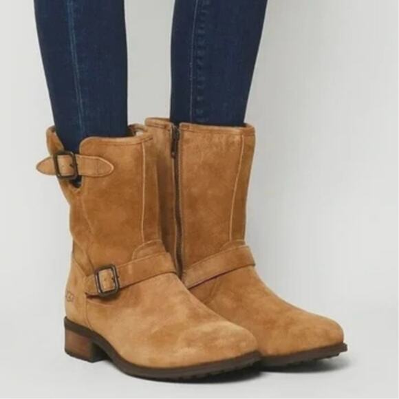 UGG Shoes - UGG Chaney Chestnut Suede Moto Boot Size 8